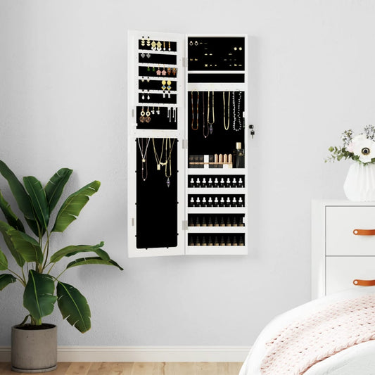 Smykkeskap Vegghengt med speil Hvit 30x8,5x106 cm