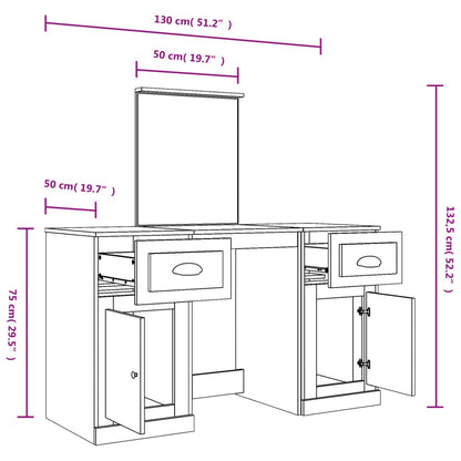 Sminkebord Betonggrå speil 130x50x132,5 cm