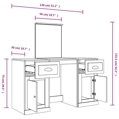 Sminkebord Røkt Eik speil 130x50x132,5 cm