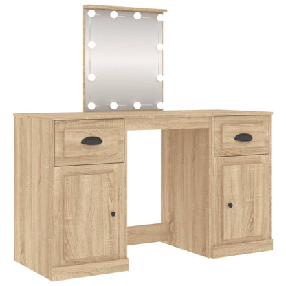 Sminkebord med LED sonoma eik 130x50x132,5 cm