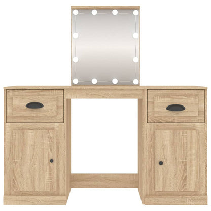 Sminkebord med LED sonoma eik 130x50x132,5 cm