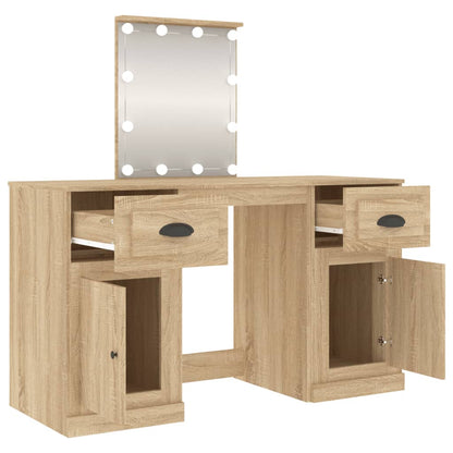 Sminkebord med LED sonoma eik 130x50x132,5 cm