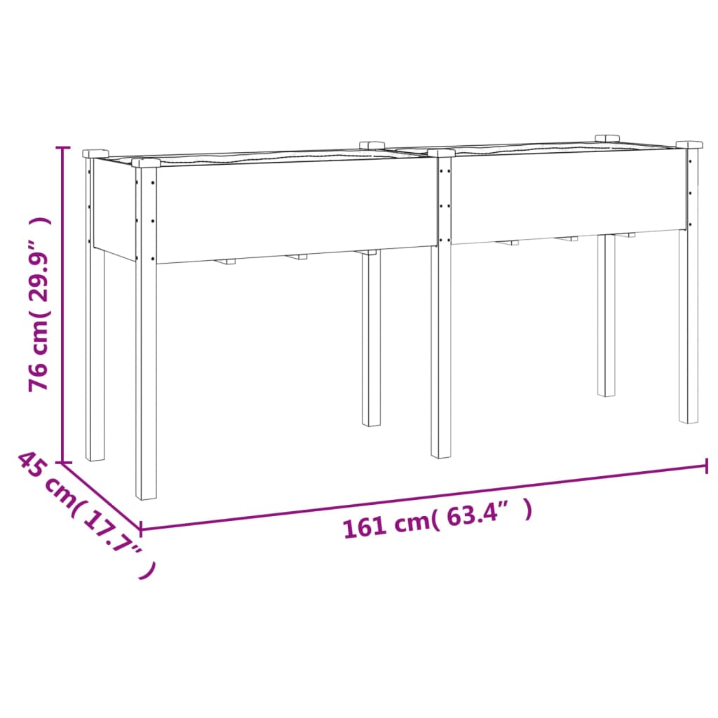 Plantekasse med foring brun 161x45x76 cm heltre gran