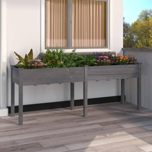 Utendørs Blomsterkasse Plantekasse Tre med foring Grå 203x53x76 cm heltre gran