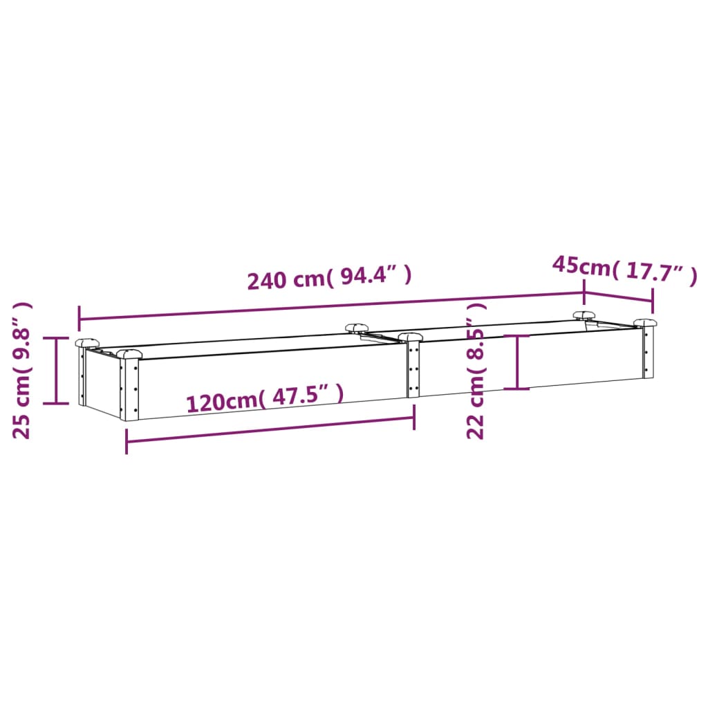 Høybed med foring brun 240x45x25 cm heltre gran