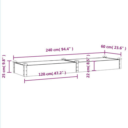 Høybed med foring brun 240x60x25 cm heltre gran