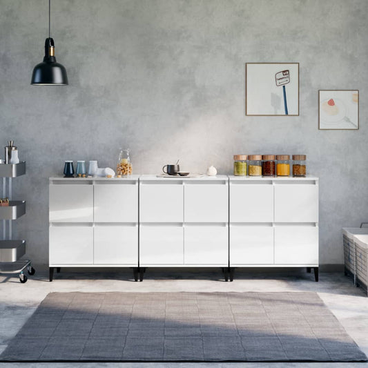 Skjenk Høyglans Hvit 3 stk 60x35x70 cm