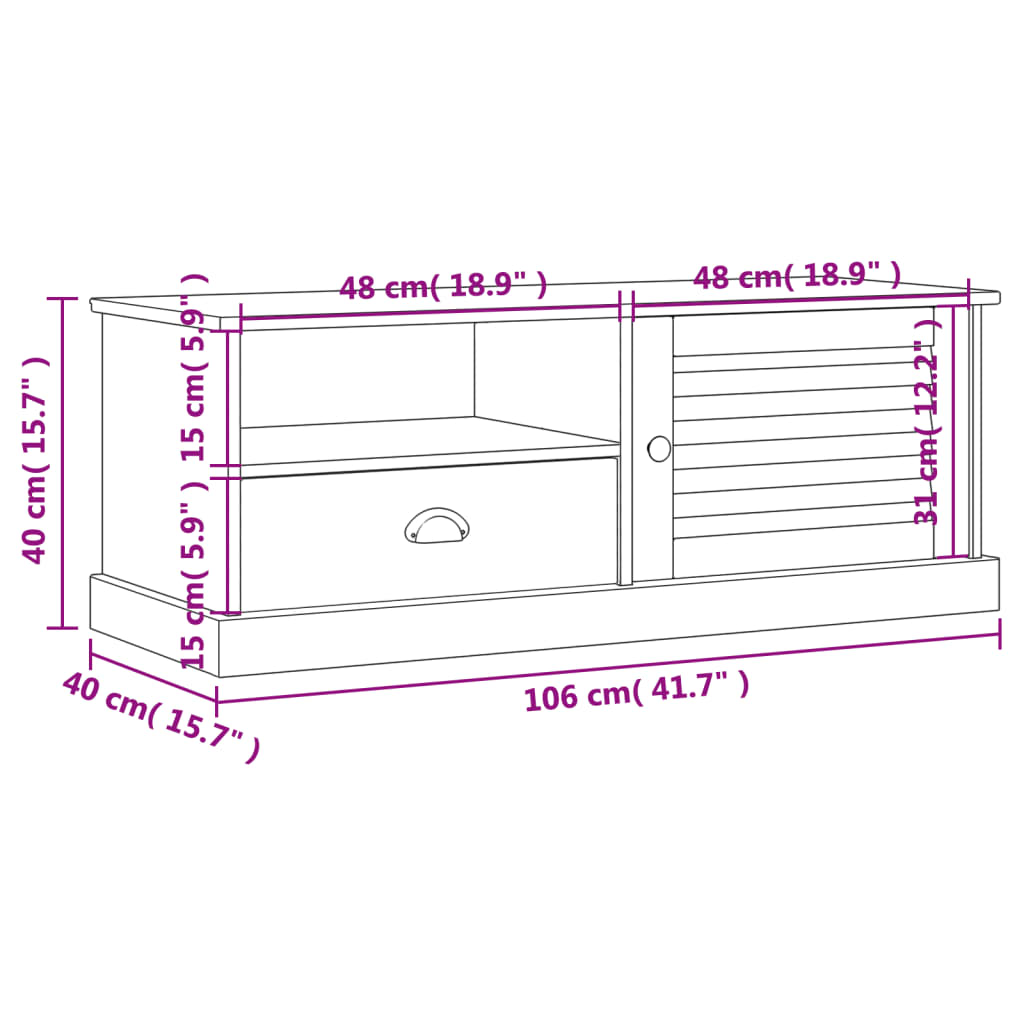 TV-Møbel Grå TV-benk VIGO 106x40x40 cm heltre furu