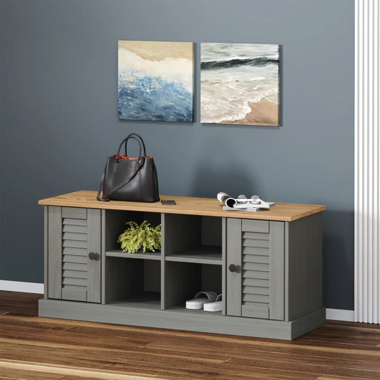 Skoskap grå Skobenk VIGO 106x35x45 cm heltre furu