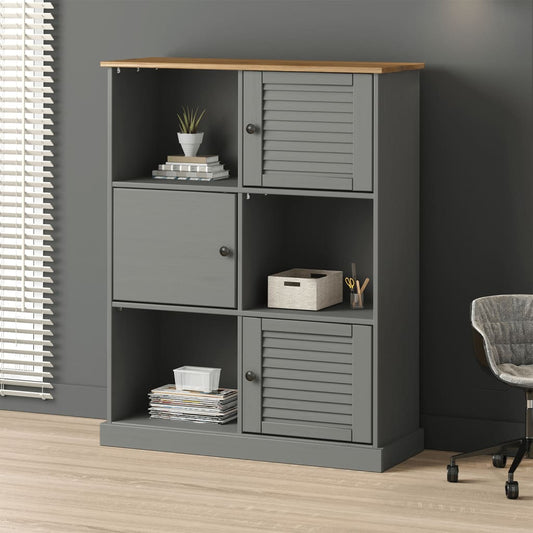 Bokhylle Grå VIGO 90x35x114,5 cm heltre furu