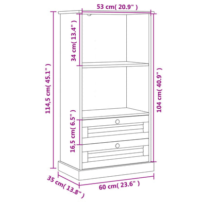 Bokhylle Tre VIGO 60x35x114,5 cm heltre furu