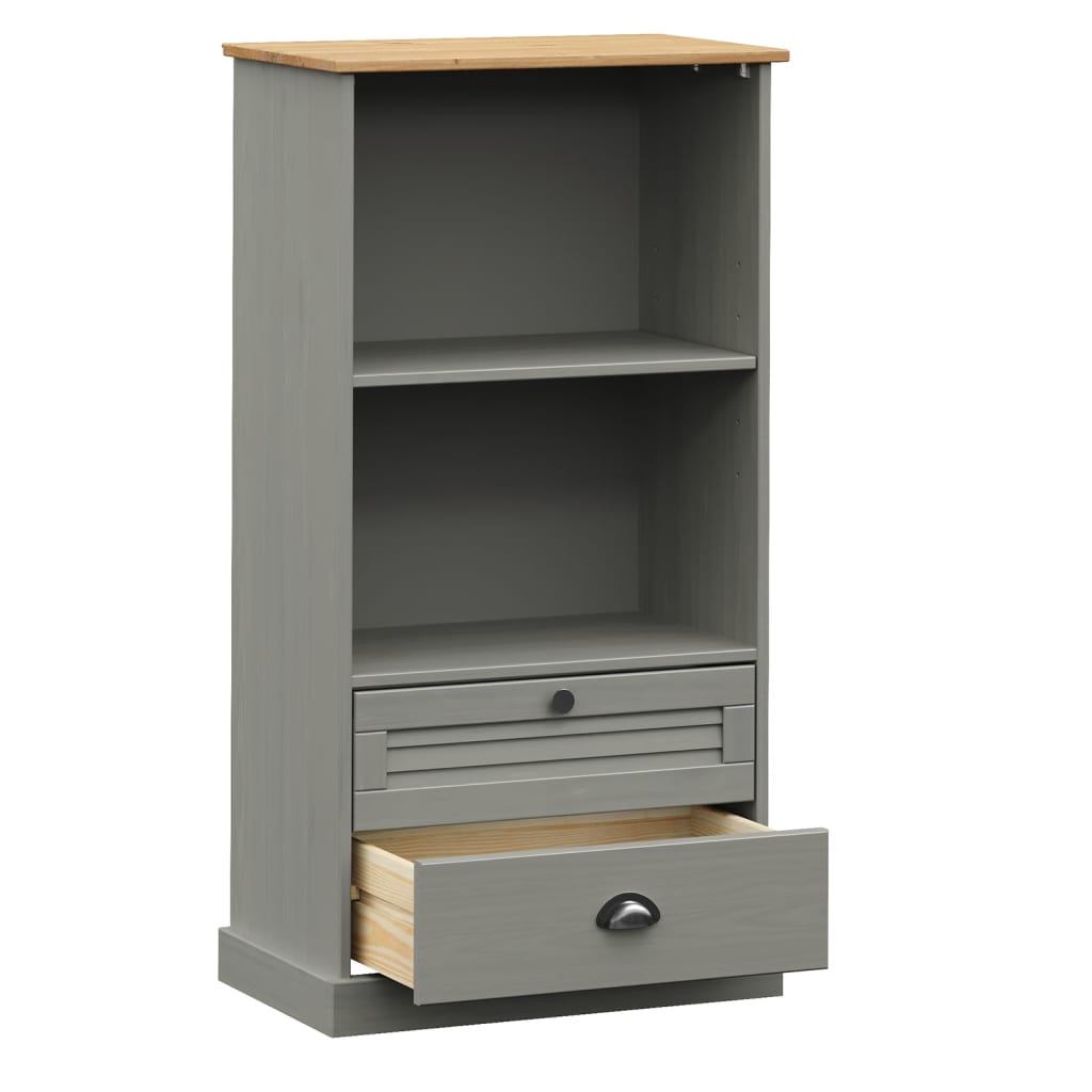 Bokhylle Grå VIGO 60x35x114,5 cm heltre furu