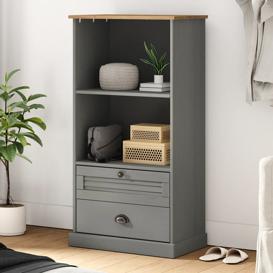 Bokhylle Grå VIGO 60x35x114,5 cm heltre furu