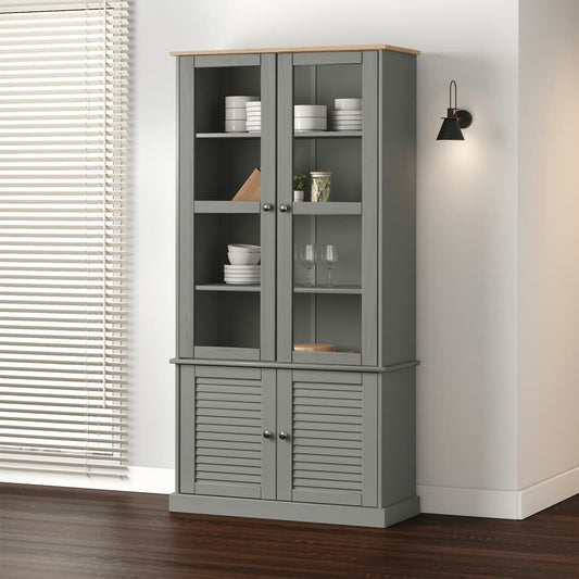 Vitrineskap VIGO Grå 85x35x170 cm heltre furu