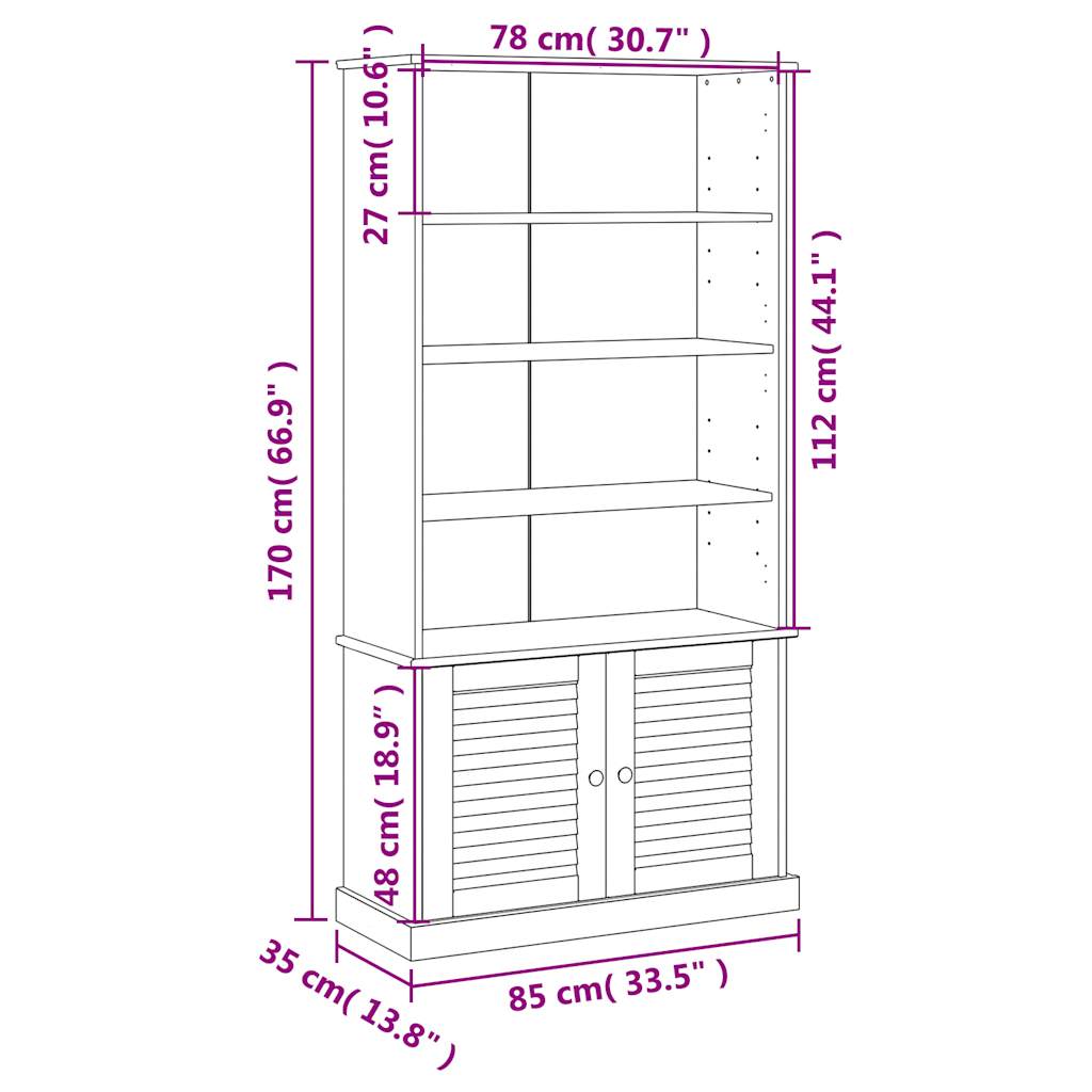 Bokhylle Hvit VIGO 85x35x170 cm heltre furu