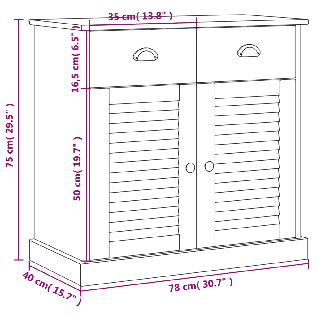 Skjenk Tre med skuffer VIGO 78x40x75 cm heltre furu