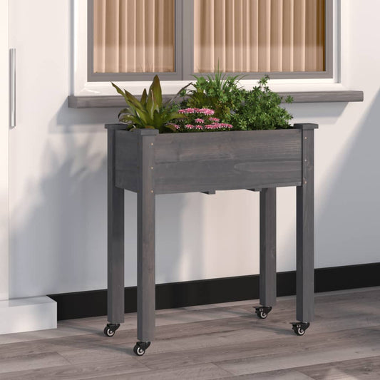 Utendørs Blomsterkasse Plantekasse Tre med foring Grå 71x37x80 cm heltre gran