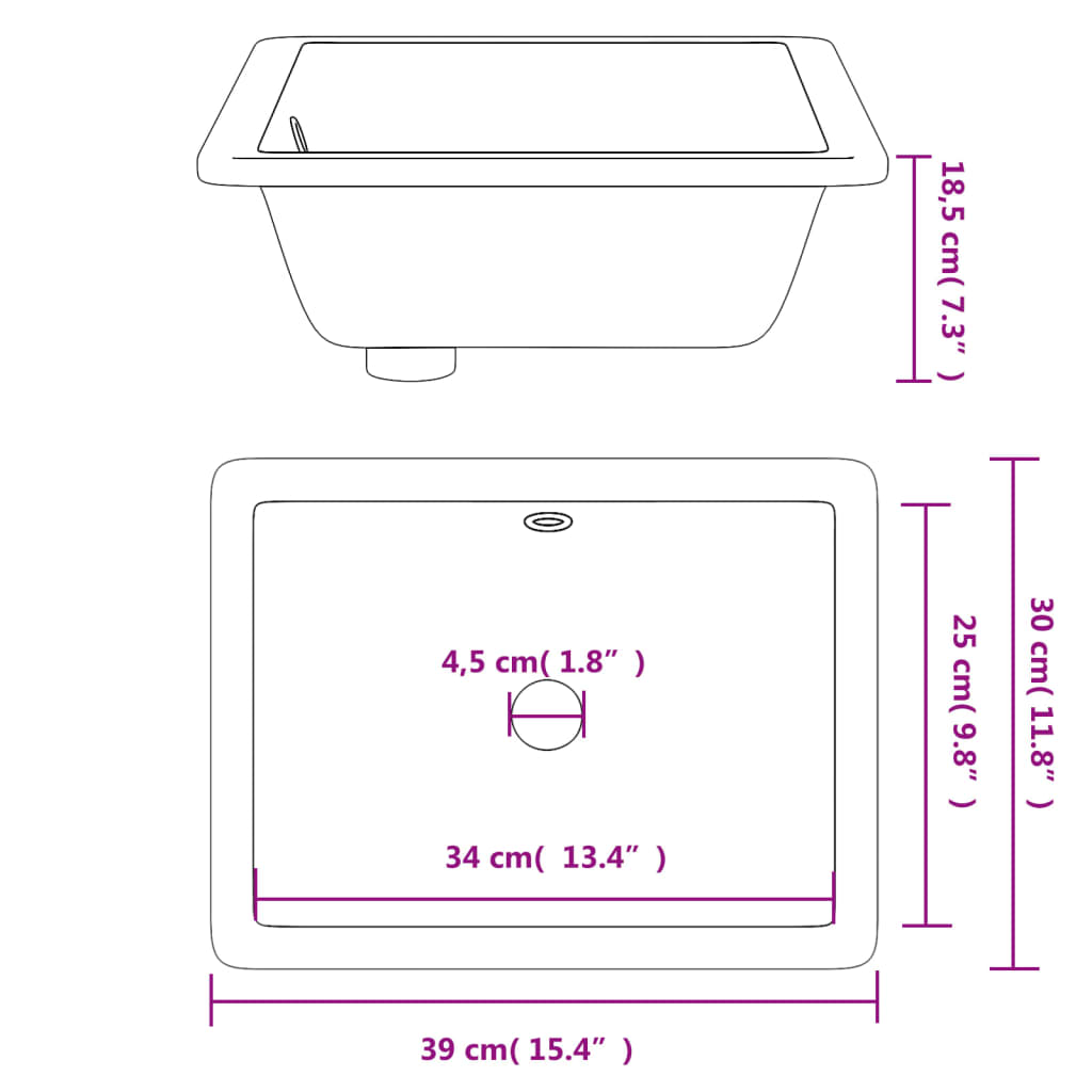 Baderomservant Hvit 39x30x18,5 cm rektangulær keramikk