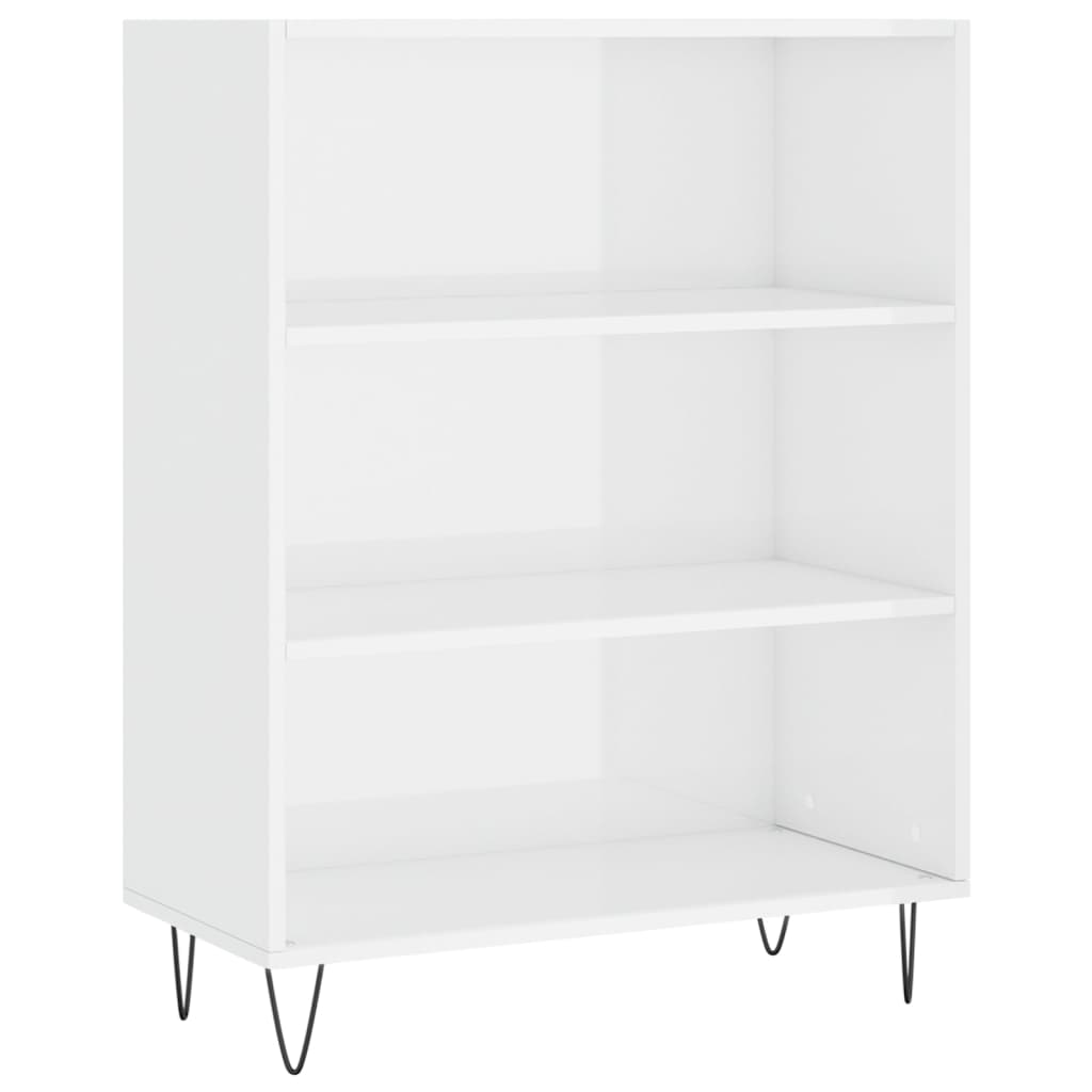 Bokhylle høyglans hvit 69,5x32,5x90 cm konstruert tre