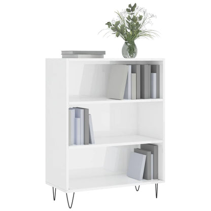 Bokhylle høyglans hvit 69,5x32,5x90 cm konstruert tre