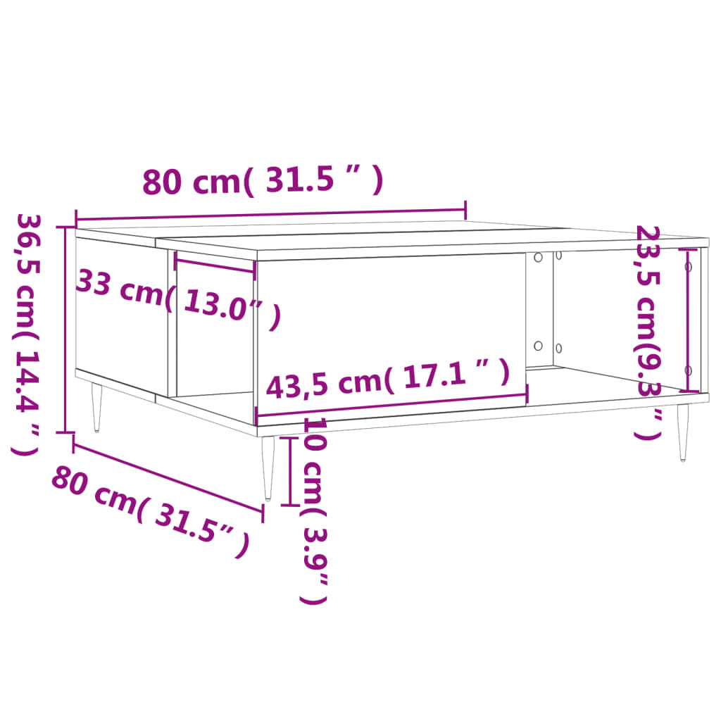 Salongbord Sofabord Hvit 80x80x36,5 cm