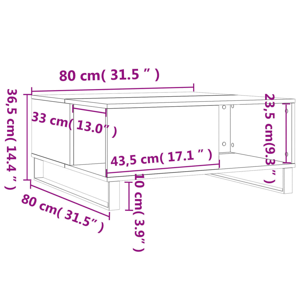 Salongbord Sofabord Hvit 80x80x36,5 cm