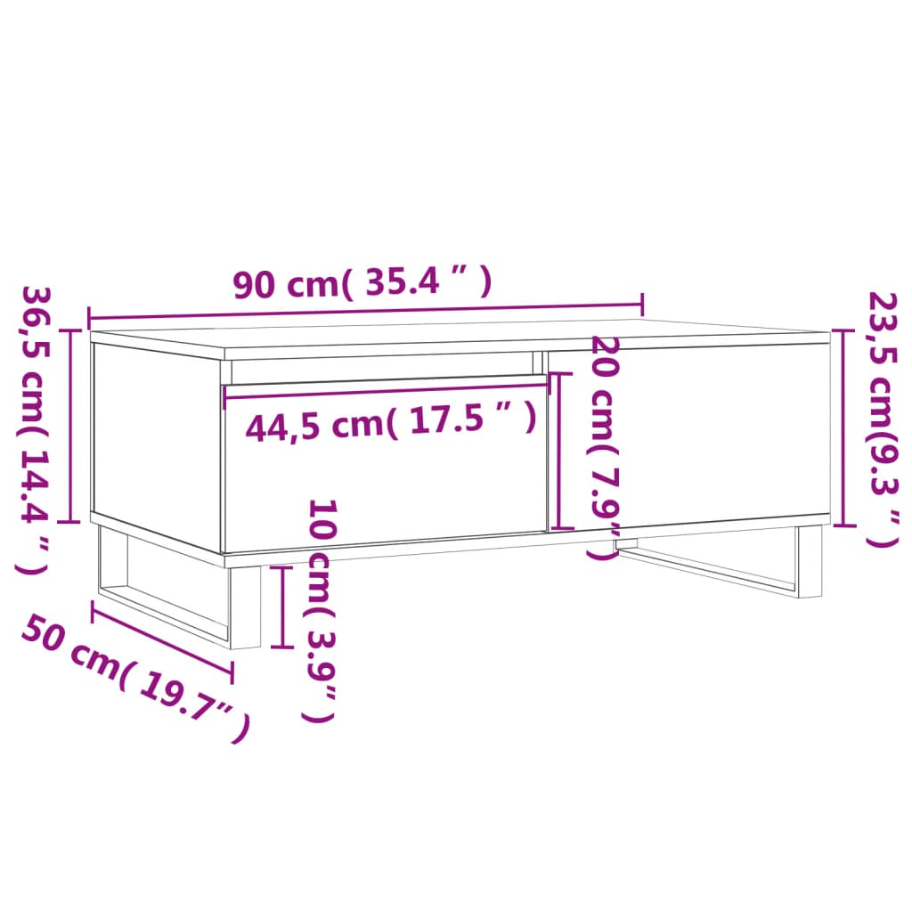 Salongbord Sofabord Hvit 90x50x36,5 cm