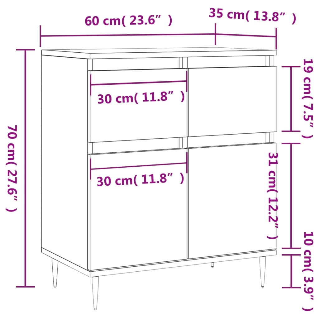 Kommode Sonoma Grå 60x35x70 cm