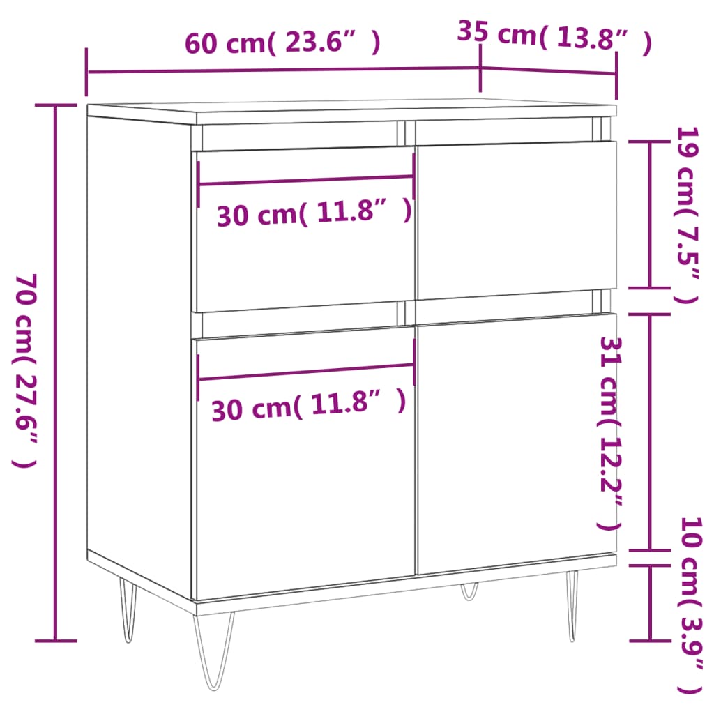 Kommode Betonggrå 60x35x70 cm