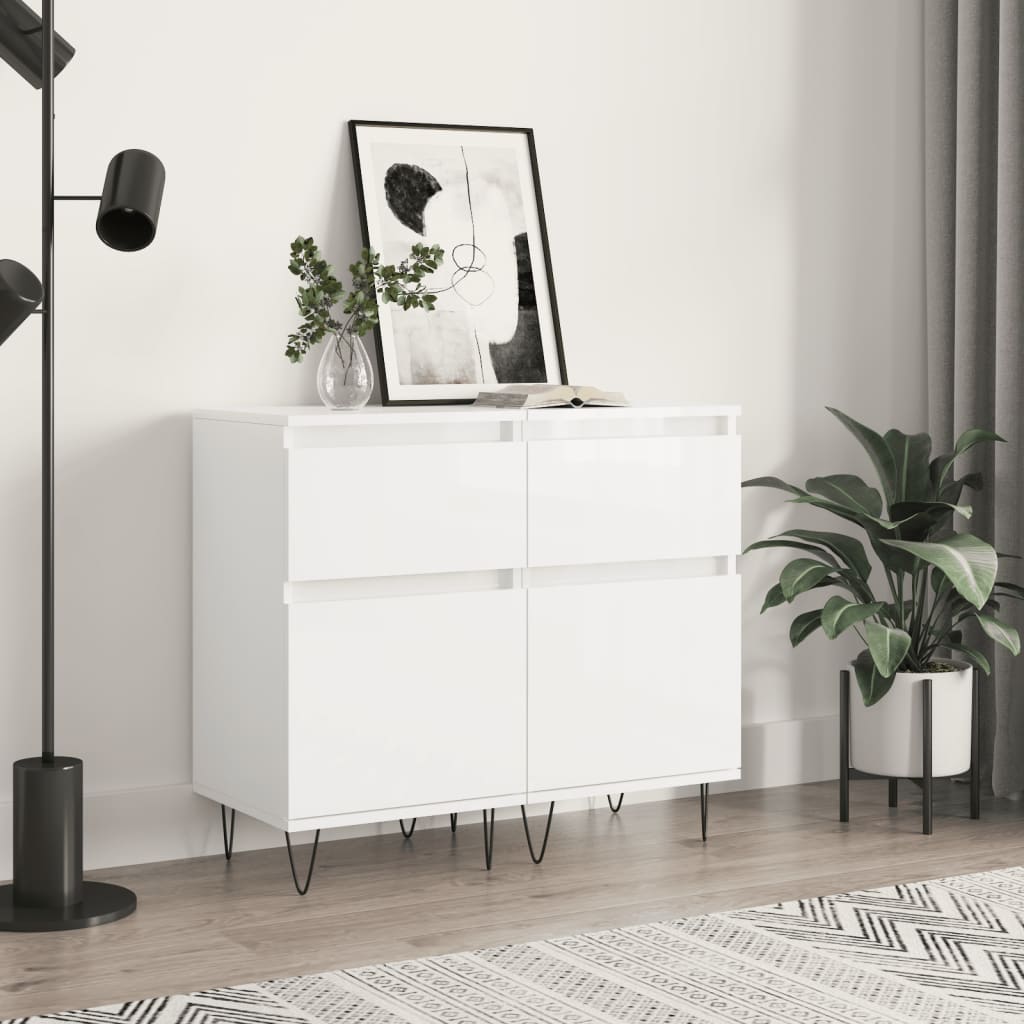 Kommode Høyglans Hvit 2 stk 40x35x70 cm