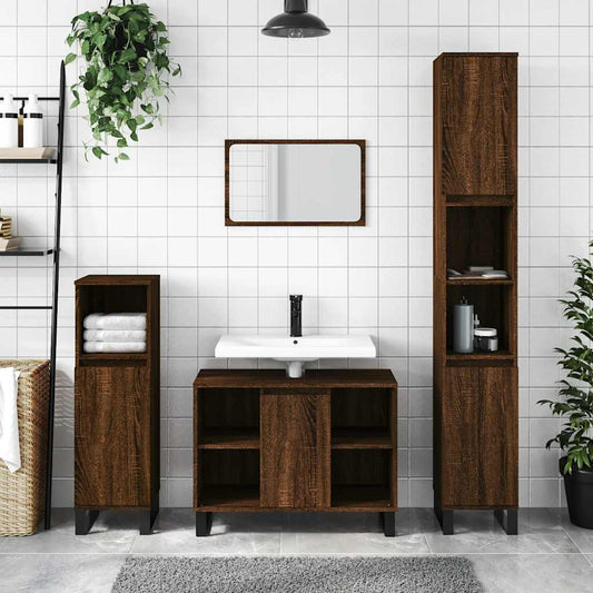 Baderomsskap brun eik 80x33x60 cm konstruert tre