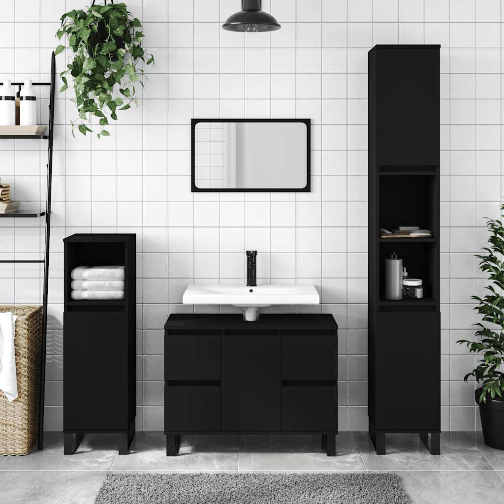 Baderomsskap Svart 80x33x60 cm
