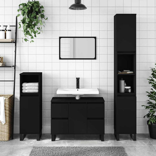 Baderomsskap svart 80x33x60 cm konstruert tre