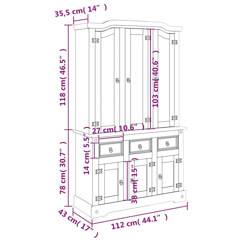 Skap Tre Brun Corona 112x43x196 cm heltre meksikansk furu