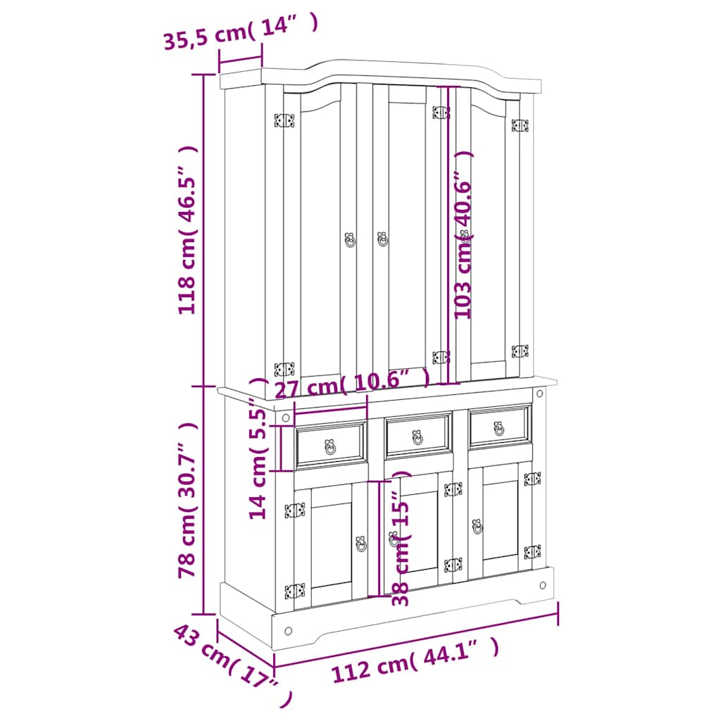 Skap hvit Corona 112x43x196 cm heltre meksikansk furu