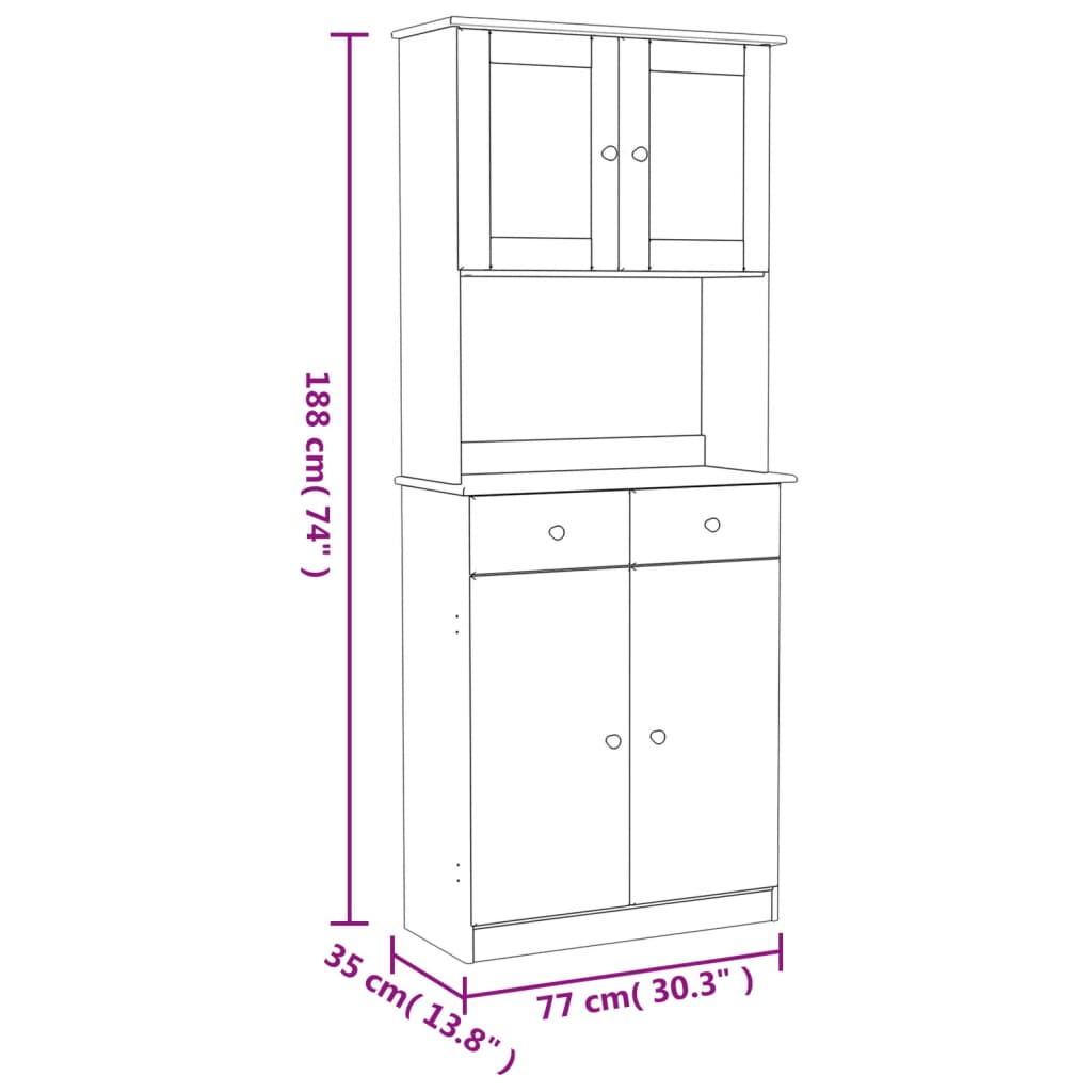 Skap hvit ALTA 77x35x188 cm heltre furu