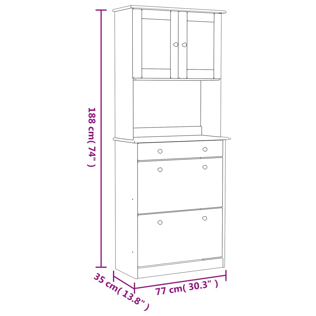Skap hvit ALTA 77x35x188 cm heltre furu