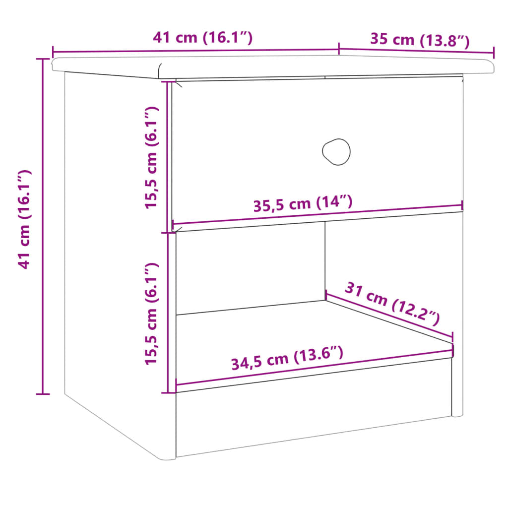 Nattbord Sengbord Tre heltre furu ALTA 41x35x41 cm