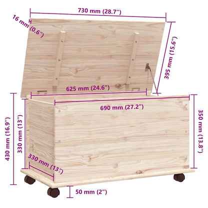 Oppbevaringskiste med hjul ALTA 73x39,5x43 cm heltre furu
