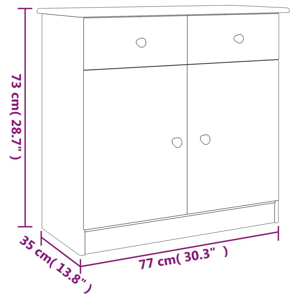 Skjenk Hvit ALTA 77x35x73 cm heltre furu