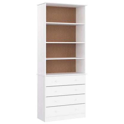 Bokhylle Hvit med skuffer ALTA 77x35x186,5 cm heltre furu