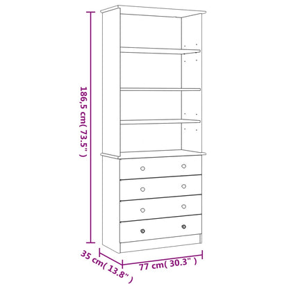 Bokhylle Hvit med skuffer ALTA 77x35x186,5 cm heltre furu