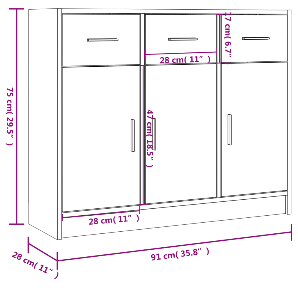 Skjenk Hvit 91x28x75 cm