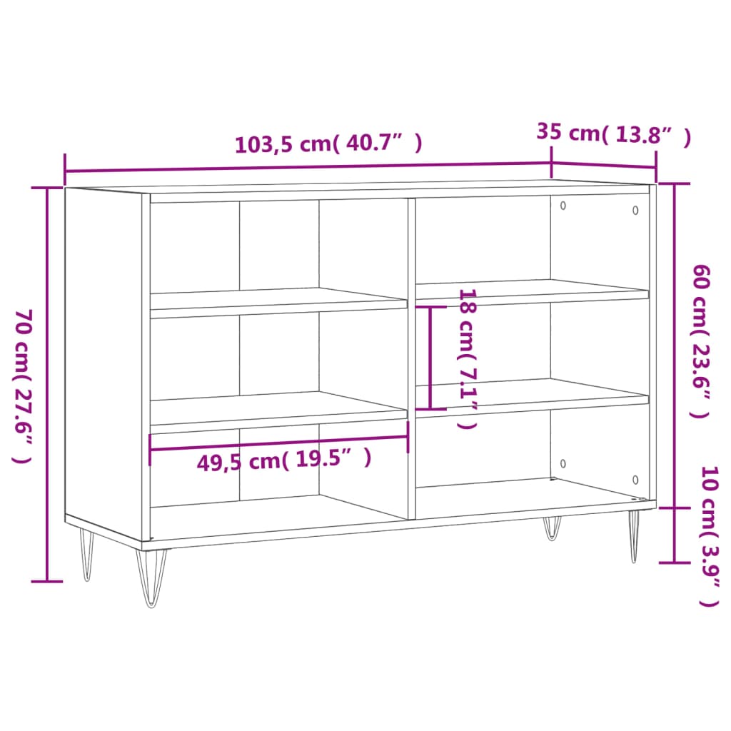 Skjenk betonggrå 103,5x35x70 cm konstruert tre