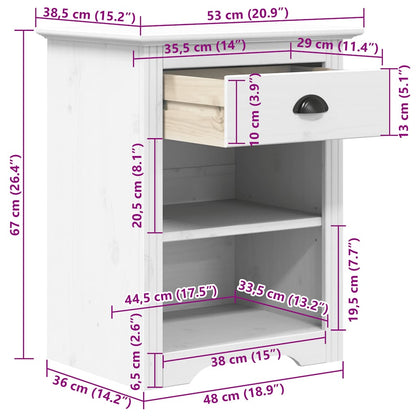 Nattbord Sengbord Hvit BODO 53x38,5x67 cm heltre furu