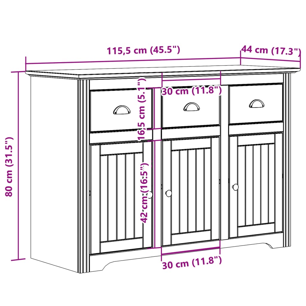 Skjenk Hvit BODO Brun 115,5x44x80 cm heltre furu