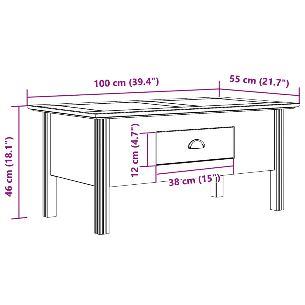 Salongbord Sofabord Grå BODO 100x55x46 cm heltre furu