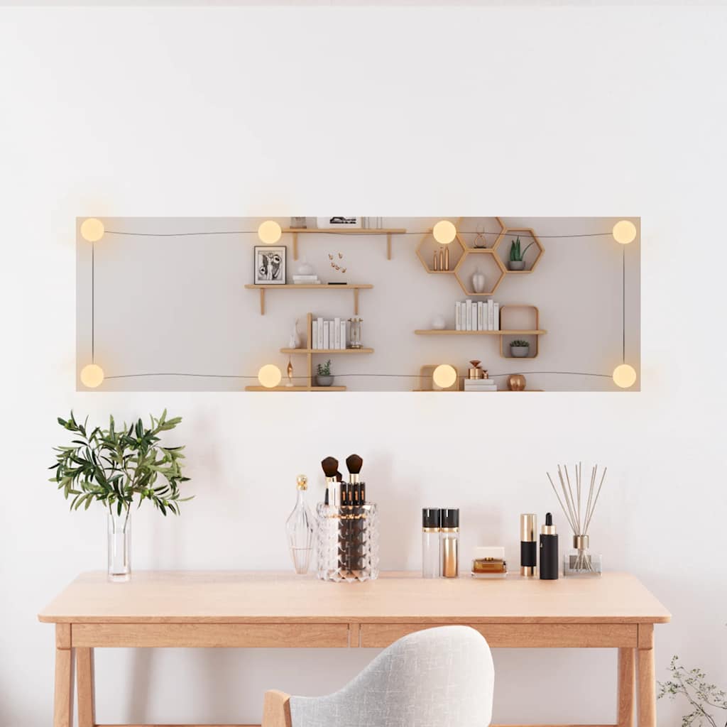 Veggspeil med LED-lys 30x100 cm glass rektangel