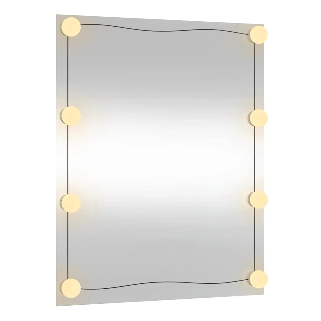 Veggspeil med LED-lys 50x60 cm glass rektangel