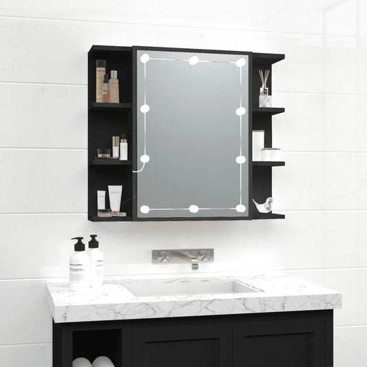 Baderomsspeil Speilskap med LED Svart 70x16,5x60 cm